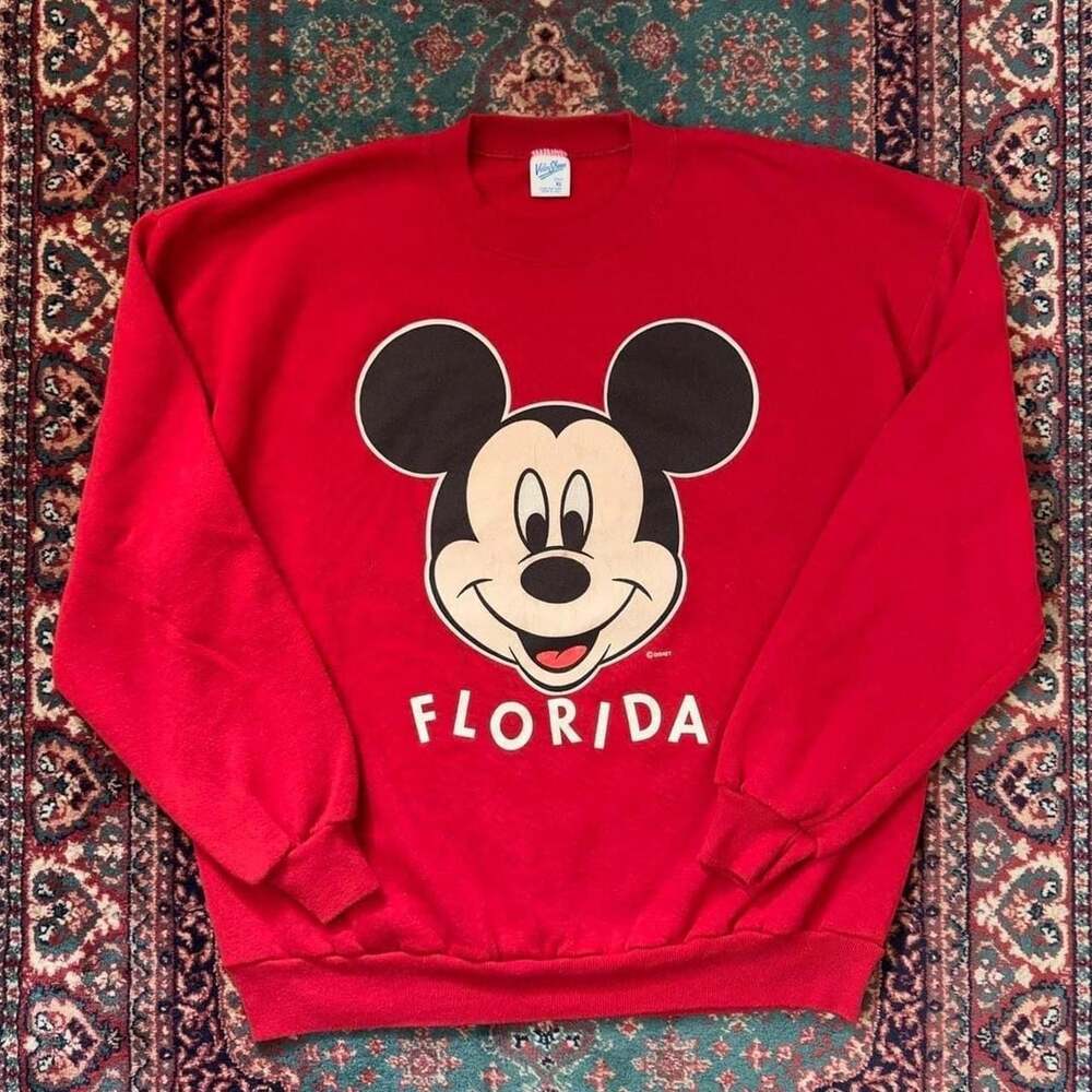 Velva Sheen 1980s Mickey Mouse Florida Sweatshirt XL Red USA Disney
